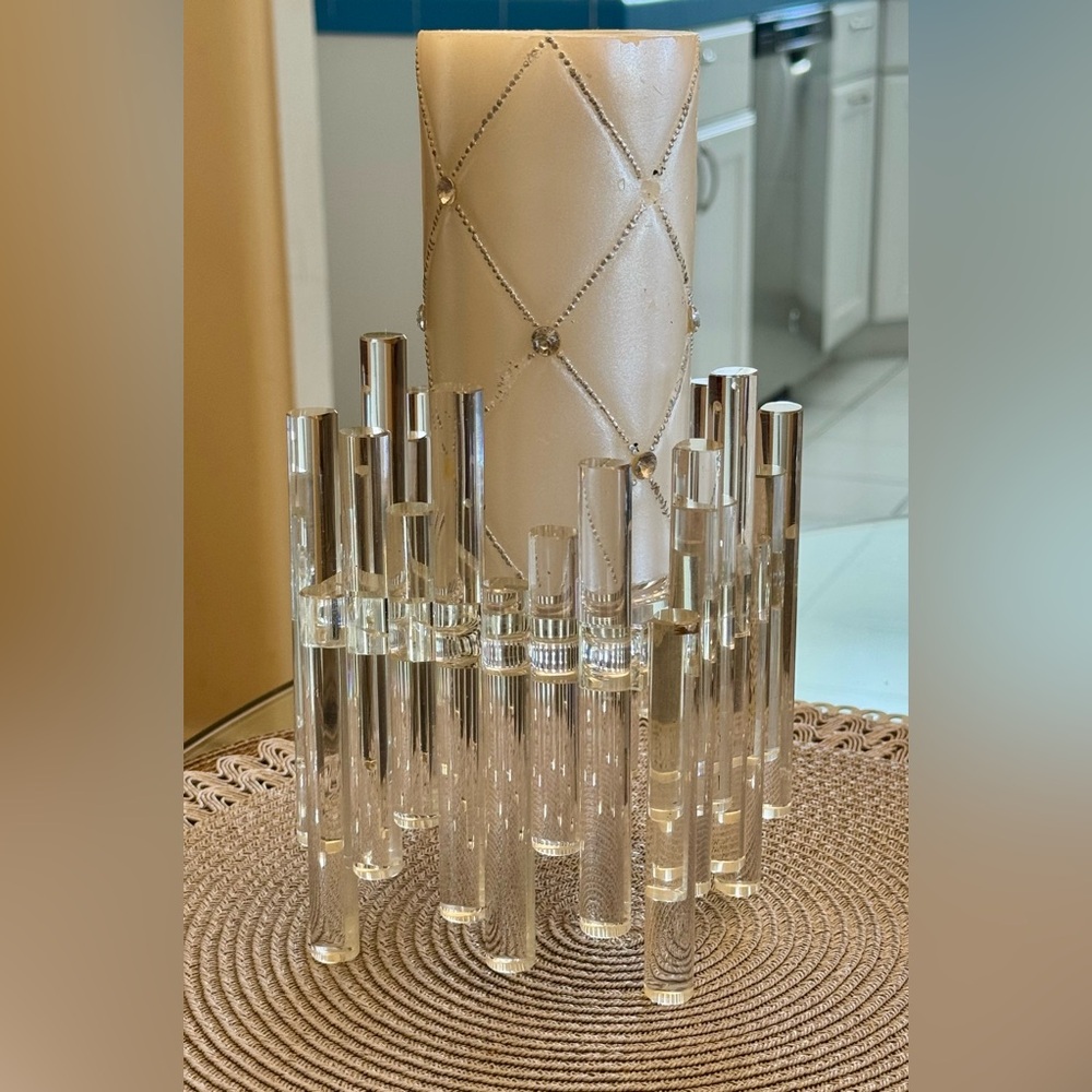 1960’s Lucite Mid Century Brutalist Sculpture Candle Holder Integrated Base 7”